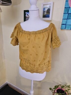 Madewell Mustard Off‑Shoulder Eyelet Top - Women